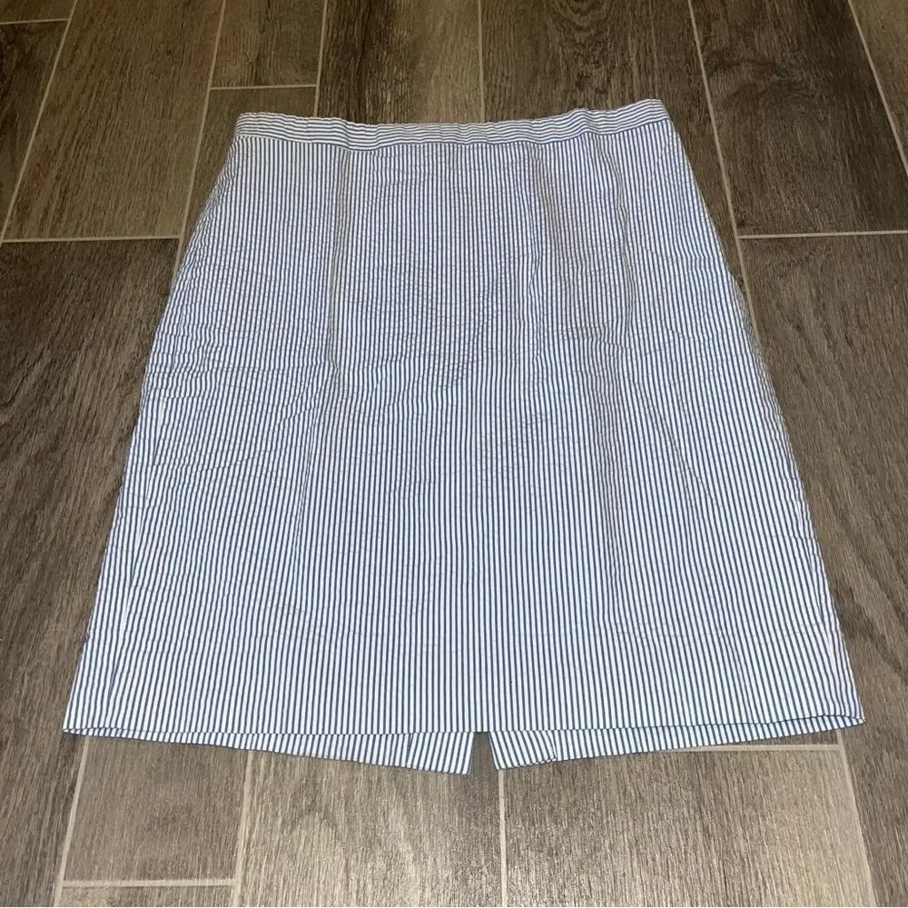 J. Crew Blue & White Striped Seersucker Pencil Skirt